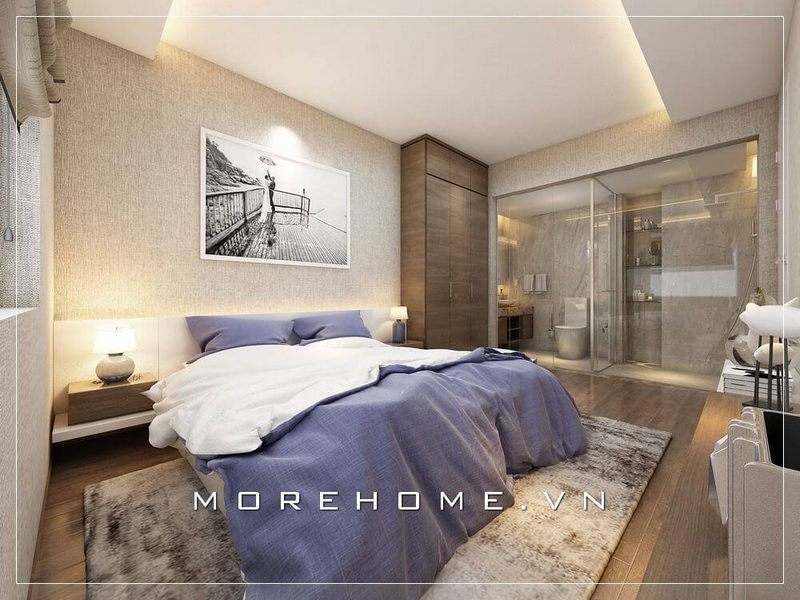 Thiết kế phòng ngủ Master hiện đại có nhà vệ sinh bên trong giúp cho gia chủ có một không gian đầy riêng tư và không kém phần hiện đại